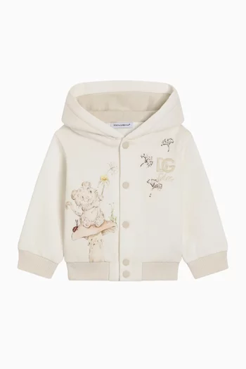 Tiger-printed Zip-through Hoodie in Cotton