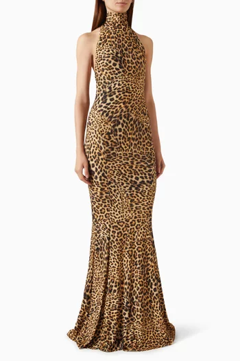 Halter Turtleneck Fishtail Gown