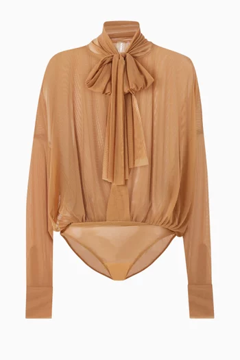 Oversized Bow Bodysuit in Mesh