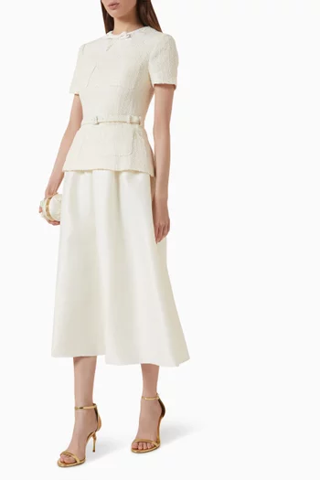 Belted Midi Dress in Bouclé Taffeta