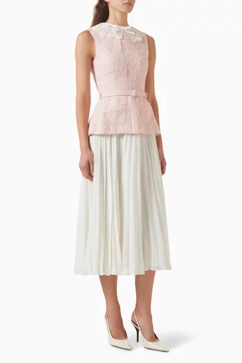 Belted Midi Dress in Bouclé & Chiffon