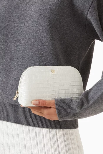 Classic Makeup Case in Croc-embossed Leather