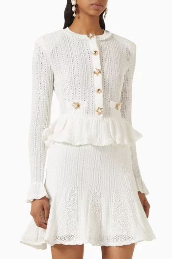 Pointelle Peplum Knit Mini Dress