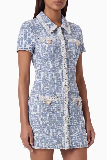 Collared Mini Dress in Textured Denim