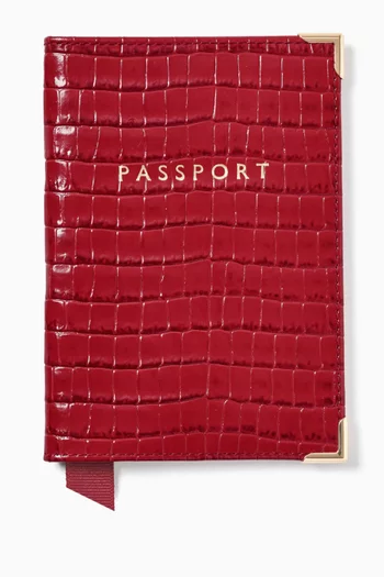 Passport Cover in Croc-embossed Leather