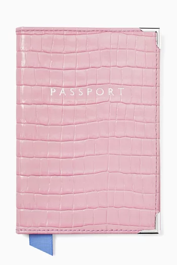 Passport Cover in Croc-embossed Leather
