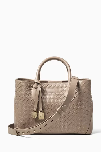Midi London Tote in Weaved Leather
