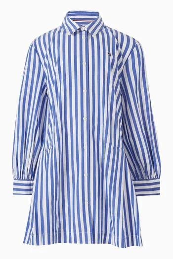 Pleated Shirt Dress in Cotton Poplin