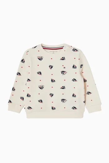 Relaxed Crew Neck Sweatshirt in Stretch Cotton