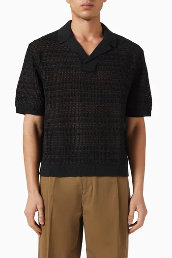 Striped Polo Shirt in Open-knit