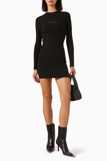 Logo Print Ribbed Knit Mini Dress