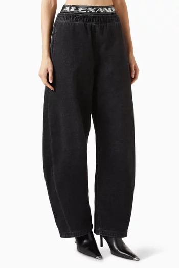 Logo Elastic Sweatpants in Brushed Denim