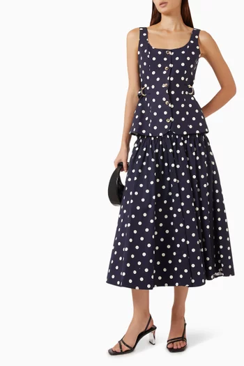 Polka-dot Print Top in Linen-blend