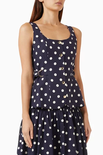 Polka-dot Print Top in Linen-blend