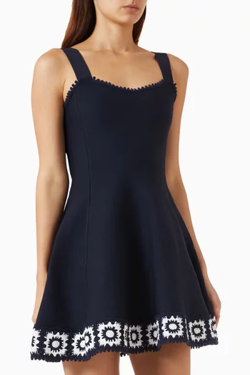 Crochet-panel Skater Mini Dress in Knit
