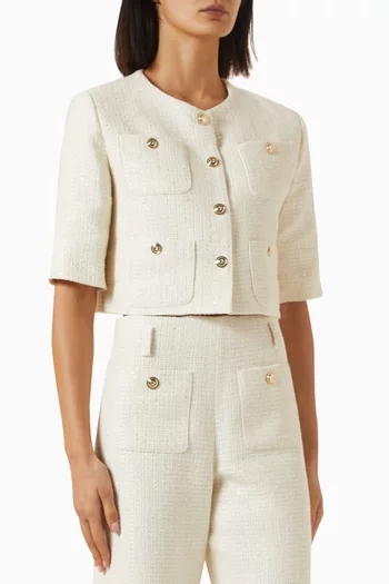 Buttoned Cropped Jacket in Tweed