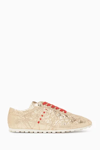 Crinkled-finish Logo Sneakers in Leather