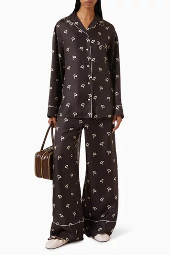 Floral Print Pyjama Shirt in Silk Twill