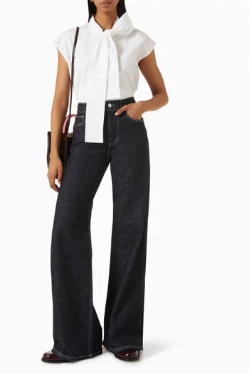 Neck Tie Top in Cotton Poplin