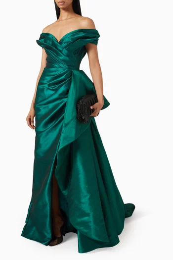 Nyla Off-shoulder Gown in Taffeta