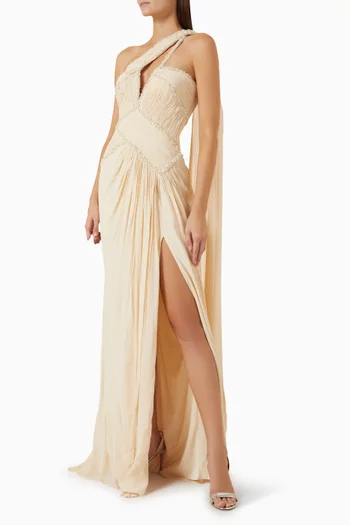 Estolina Embellished One-shoulder Gown in Chiffon
