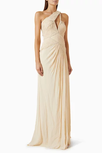 Estolina Embellished One-shoulder Gown in Chiffon