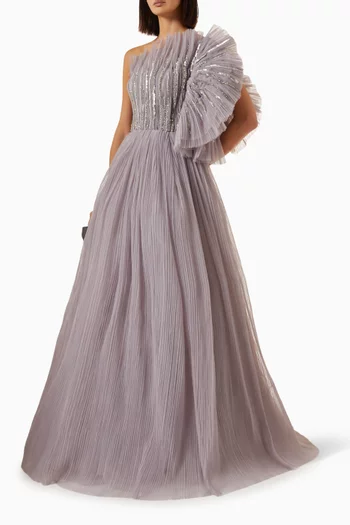 Lumirea Embellished One-shoulder Gown in Tulle