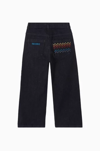 Embroidered Pocket Jeans in Denim