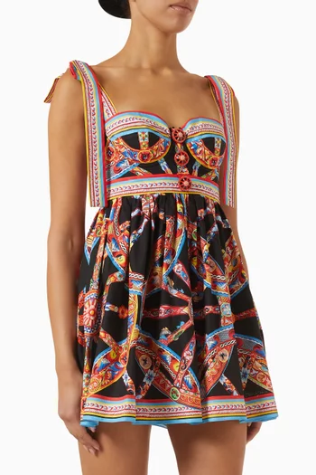 Carretto-print Mini Dress in Cotton-poplin