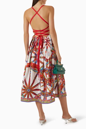 Carretto-print Midi Dress in Cotton Poplin