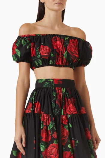 Rose-print Top in Poplin