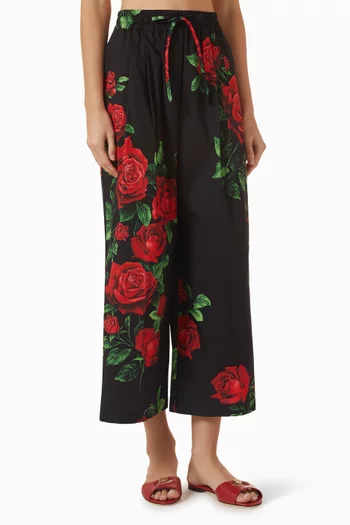 Rose-print Cropped Wide-leg Pants