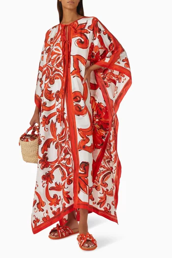 Majolica-print Kaftan Dress in Silk Twill
