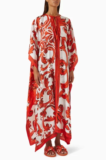 Majolica-print Kaftan Dress in Silk Twill