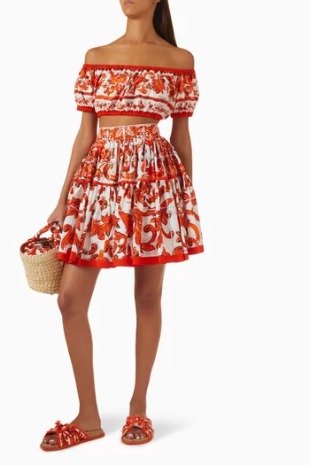 Majolica-print Short Skirt in Cotton Poplin