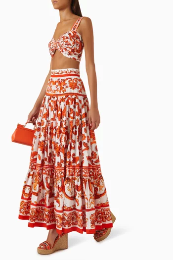 Majolica-print Maxi Skirt in Cotton Poplin