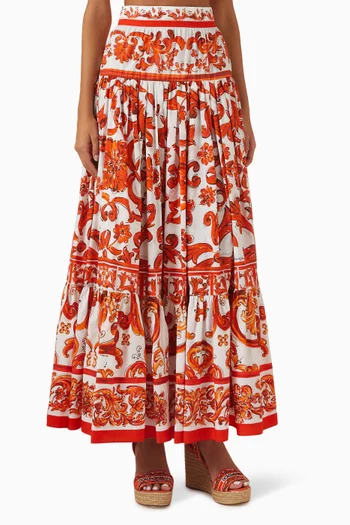Majolica-print Maxi Skirt in Cotton Poplin