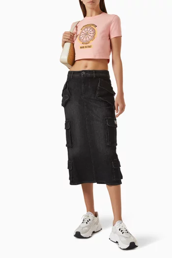 Printed Cropped T-shirt in Stretch Cotton