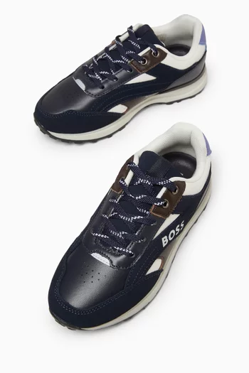 Lace-up Sneakers in Canvas & Cow Leather