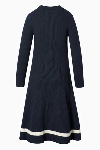 Stripe Detail Knit Dress in Wool and Cotton