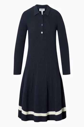 Stripe Detail Knit Dress in Wool and Cotton