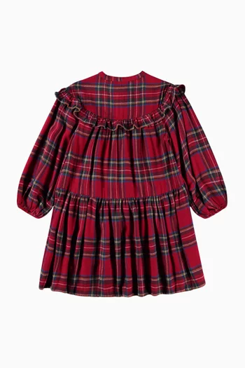 Cibbie Holiday Check Ruffle Dress in Cotton