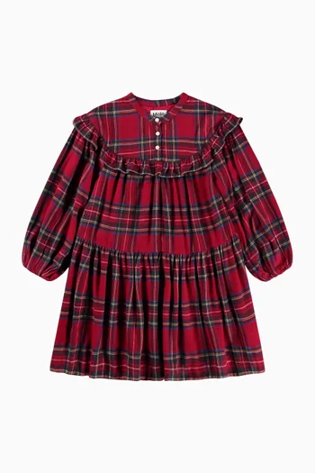 Cibbie Holiday Check Ruffle Dress in Cotton