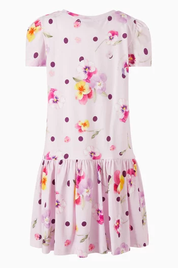 Floral & Polka Dot Ruffled Dress in Cotton