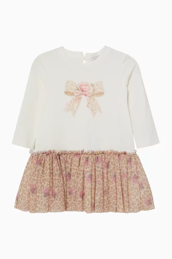 Bow & Leopard Floral Dress in Cotton