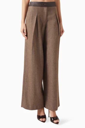 Wide-leg Pants in Herringbone Wool-blend