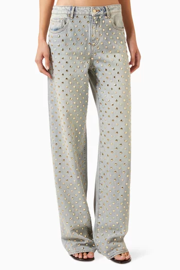 Embellished Oversized Jeans in Denim
