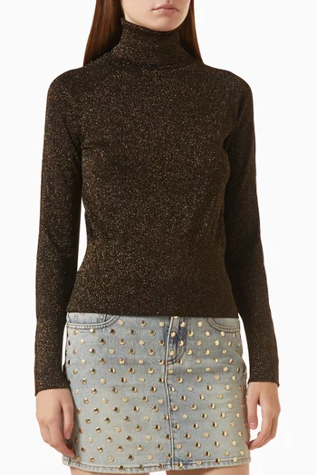 Title Enveloping Roll-neck Sweater in Metallic-knit