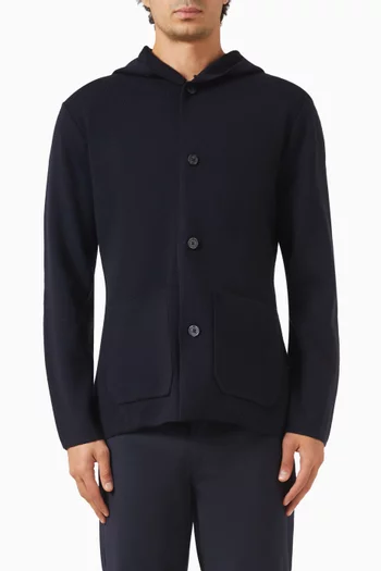 Buttoned Hood Cardigan in Cotton-blend