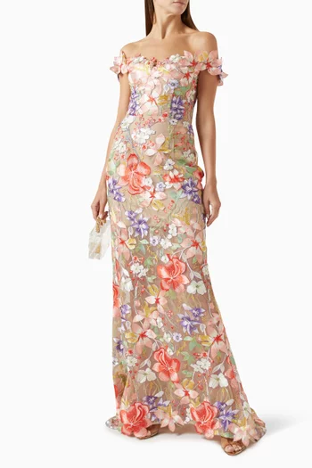 Flora 3D Off-shoulder Gown